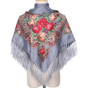 Châle à franges ethnique rétro imprimé floral foulard femmes style vintage élégant hiver