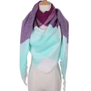 Damen farbblockiertes Dreieckstuch kuscheliger Kunstkaschmir Schal fuer Herbst und Winter.