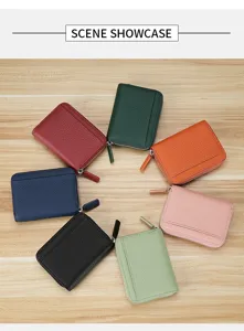 Genuine leather zipper card holder coin purse compact mini wallet for women and men daily use