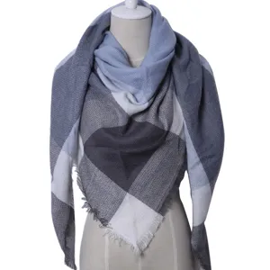 Damen Herbst Winter Dreieck Schal Kaschmir Gefühl Karo Tuch blaue Mode Umhang neu