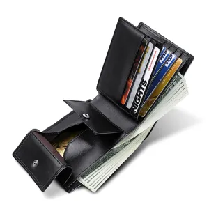 Portafoglio Uomo Vera Pelle Corto Bifold Multi Portacarte Blocco RFID Borsellino Casual d'Affari Tasca Monete