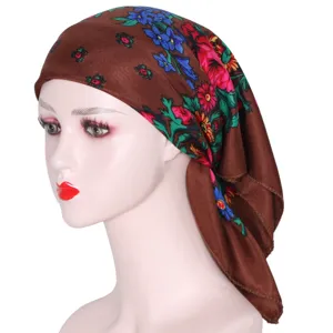 Women Russian style floral print square scarf cotton headscarf dustproof sun block