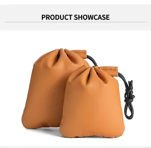 Echtes Leder Kordelzug Aufbewahrungelbeutel Detail, weiche Rindsleder Münzbörse Tasche.