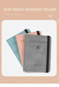 Fundas para pasaporte anti-RFID de cuero PU mate con banda elástica, elegante billetera de viaje.