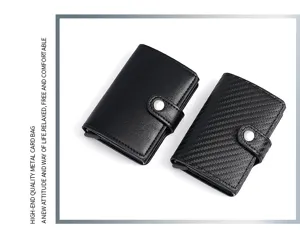 Porte-cartes portefeuille en aluminium RFID avec fente pop-up automatique et bouton-pression.