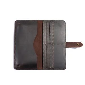Vintage crazy horse leather long wallet for men multi-card slot bifold business purse clutch