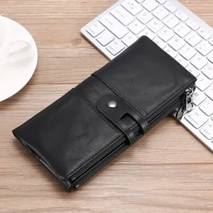 Men's genuine leather long wallet vintage multi-function snap clutch purse for business use.