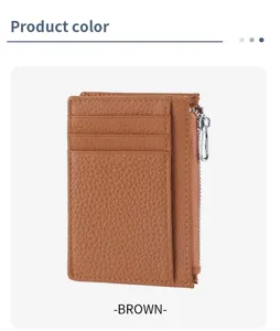 Slim leather card holder with zipper pocket and multiple slots for men and women daily use.
