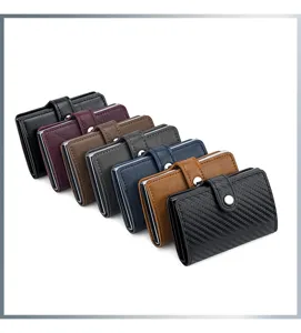 Porte-cartes RFID en aluminium pop-up étui de carte de crédit avec bouton pression et anti-vol.