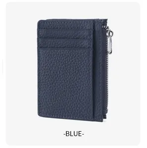 Minimalist genuine leather card wallet with multiple slots and zipper pocket for daily use.