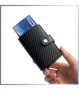Porte-cartes en fibre de carbone anti-RFID portefeuille pop-up automatique étui minimaliste