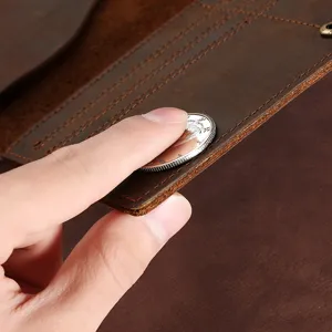 Vintage Crazy Horse Leder lange Geldbörse für Herren, echtes Rindsleder Portemonnaie.