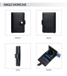 Porte-cartes portefeuille minimaliste en alliage d'aluminium cuir fibre de carbone RFID anti-RFID.
