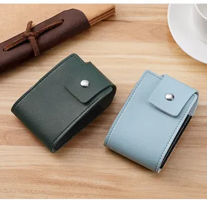 Mini leather card holder wallet for men and women with button closure accordion design detail