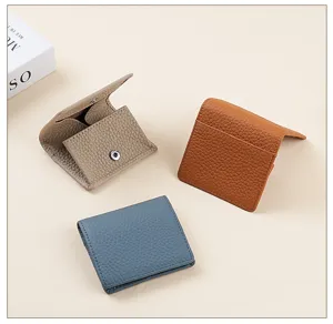 Japanese style genuine leather mini coin purse, portable bifold leather wallet for women.