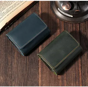 Vintage crazy horse leather card holder multi-slot accordion wallet for men genuine leather.