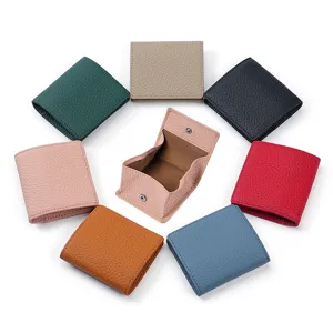 Women Genuine Leather Coin Purse Mini Two Fold Card Holder Portable Litchi Pattern Wallet Female Change Bag