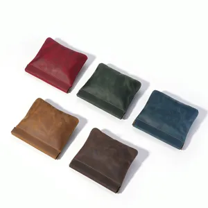 Retro Genuine Crazy Horse Leather Mini Metal Squeeze Coin Purse Portable Slim Change Wallet For Unisex