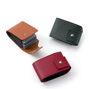 Mini accordion card holder with snap button, multi-slot PU leather wallet for daily use.