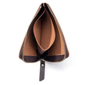 Portamonete Mini in Pelle Crazy Horse Vintage e Portafoglio Sottile con Zip per Uomo