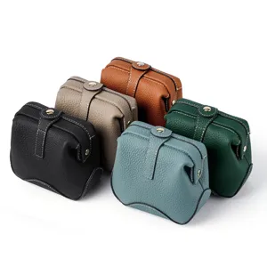 Genuine Leather Cosmetic Bag Top Layer Cowhide Kiss Lock Makeup Organizer Vintage Toiletry Pouch Travel Jewelry Bag