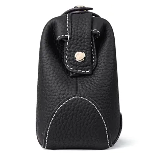 Genuine leather cosmetic bag retro black makeup pouch portable travel toiletry organizers