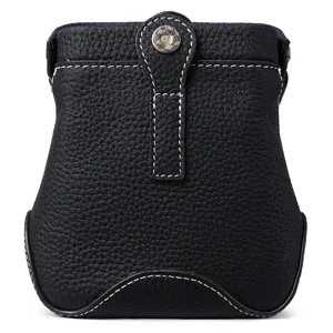 Genuine leather storage pouch black top layer cowhide makeup organizer purse with snap