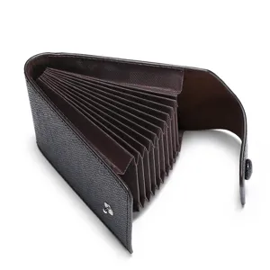 Mini tarjetero de acordeón, estuche de tarjeta de crédito multi-ranura, cartera de cuero.