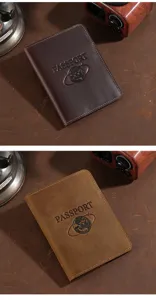 Vintage crazy horse leather passport cover multi-function travel document holder organizer