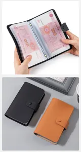 Leather currency collection book large capacity cash organizer binder with clear pockets.
