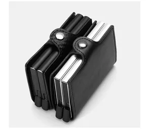Double layer automatic pop up card holder wallet for men with carbon fiber texture PU leather.