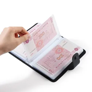 Genuine Leather Money Collection Album Large Capacity Cash Storage Organizer For Banknotes Tickets Cash Collector Book