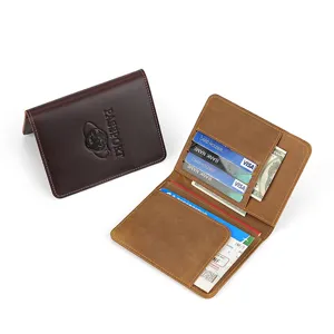 Crazy horse leather passport holder and multi-card travel ticket wallet in brown.