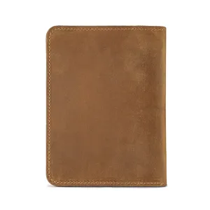 Vintage crazy horse leather passport cover, durable travel document holder organizer.