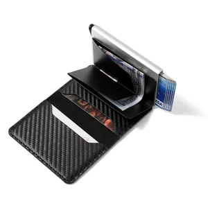 Kohlefaser Pop-up Kartenetui RFID Schutz Aluminium Metall Geldbörse für Herren und Damen.