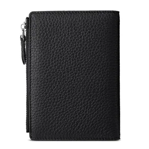 Portapassaporto in vera pelle nera con comoda tasca con zip, custodia da viaggio RFID.