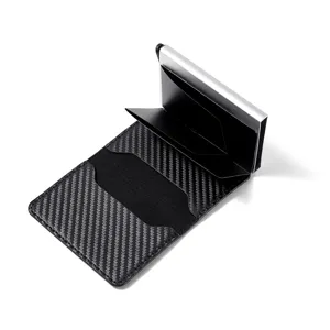 Carbonfaser Textur PU Leder Aluminium Pop-up Kartenetui RFID Blockierung minimalistische Brieftasche