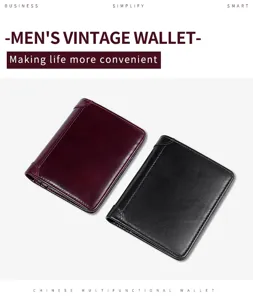 Men vintage leather wallet short multi card slot RFID blocking coin purse stylish.