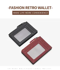 Portafoglio per carte compatto in pelle testurizzata con finestra ID e tasca con zip.