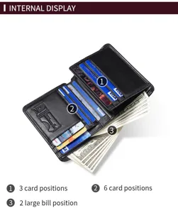 RFID genuine leather men's wallet trifold multi card slots internal display detail view.