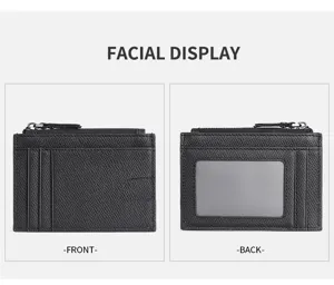 Portacarte in pelle Saffiano nera blocco RFID portafoglio monete multifunzione.
