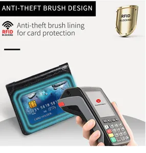 Genuine leather RFID blocking card holder wallet for men with multi slots and clear window.