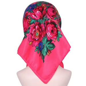 Russian style floral print cotton square scarf, pink headscarf for women, 70x70cm daily wear.