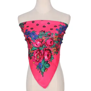 Russian ethnic floral print square scarf cotton women headwear 70x70cm fashion