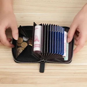 Genuine Leather RFID Blocking Zipper Card Holder Multifunctional Accordion Wallet For Women