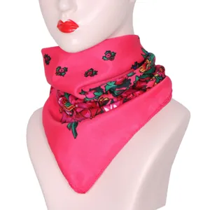 Detailed close-up of the vibrant Russian ethnic floral print cotton square scarf.