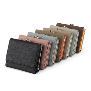 Genuine leather trifold women wallet with coin purse, multi card slots cowhide clutch bag main view