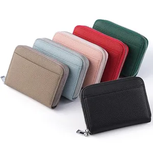 Genuine leather coin purse multi-functional card holder minimalist mini zipper wallet for women