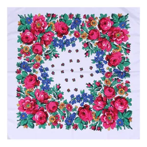 Russian ethnic style floral square scarf, 70x70cm cotton headscarf for women.