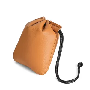 Echtes Leder Kordelzug Geldbörse, braune Tasche für Schmuck und kleine Accessoires Aufbewahrung.